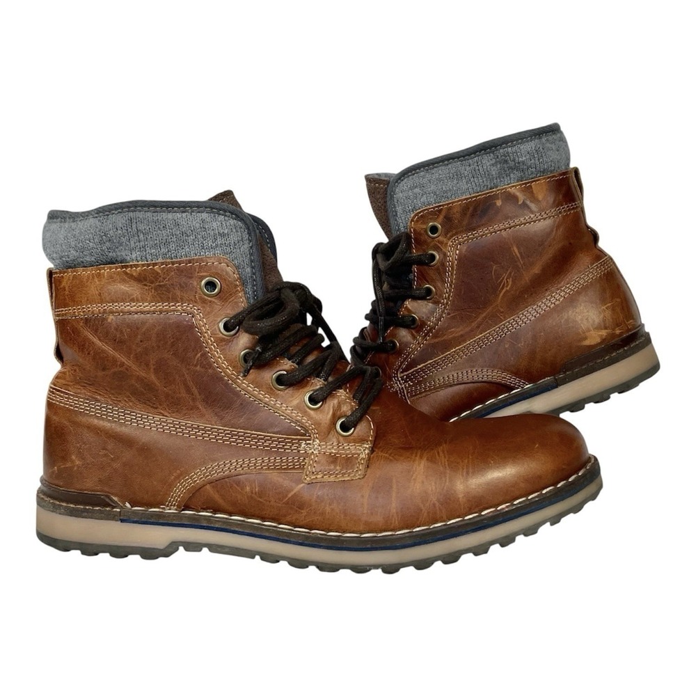 ALDO Prearia Men's 10 Brown Leather Knit Lined Lace-Up Boots